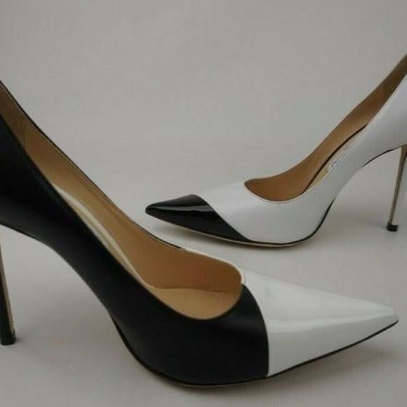 Jimmy Choo Black and White Love 100 Asymmetrical Two-tone Leather Pumps - Picture 4 of 12